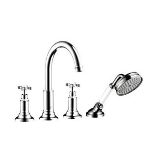 Hansgrohe Montreux Cross 2 Handle Deck Mount Roman Tub Faucet with Hand Shower in Chrome 16544001