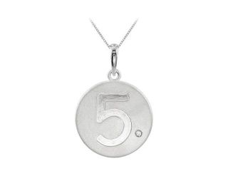 Engraved Number 5 Disc Pendant with Single Cubic Zirconia Accent in 925 Sterling Silver