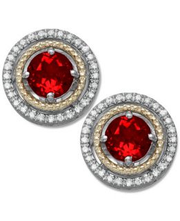 Garnet (1 1/4 ct. t.w.) and Diamond (1/8 ct. t.w.) Stud Earrings in