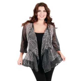 Firmiana Womens Plus Size Black/ Cream 3/4 sleeve Lace Open Front