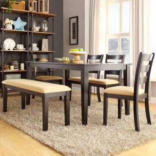 Lexington 6 Piece Dining Table Set with Ladder Back Chairs and Bench, Black