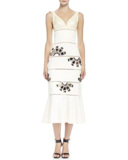 Cushnie et Ochs Paneled Knit Pleated Flounce Dress