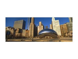 Cloud Gate sculpture with buildings in the background, Millennium Park, Chicago, Cook County, Illinois, USA Print by