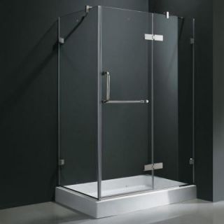 Vigo Monteray 48.125 in. x 79.25 in. Frameless Pivot Shower Door in Chrome with Clear Glass with Right Base in White VG6011CHCL36WR