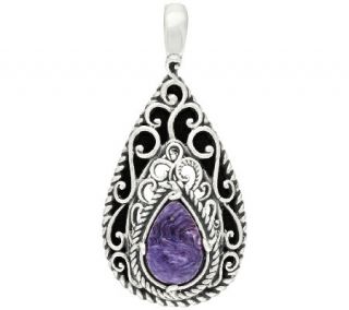 Carolyn Pollack Sterling Silver Charoite & Leather Enhancer —