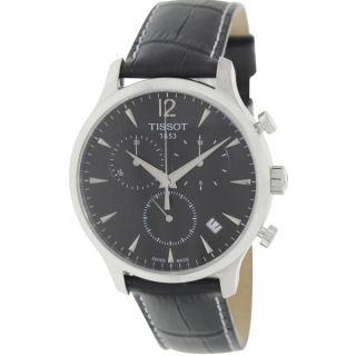 Tissot Mens Black Leather Swiss Quartz Silver Dial Watch
