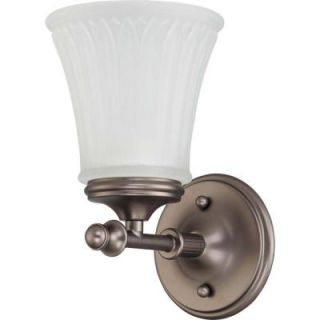 Glomar 1 Light Aged Pewter Bath Vanity Light with Frosted Etched Glass HD 4011