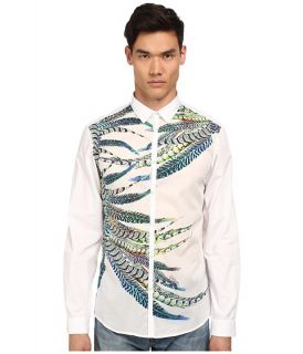 Just Cavalli Placed Feather Print Silk Panel Front Shirt Button Up White Variant