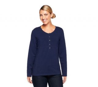 Denim & Co. Perfect Jersey Long Sleeve T Shirt w/ Pleat Detail —