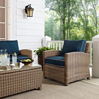 Crosley Biltmore Outdoor Wicker Arm Chair with Navy Cushions   7743789