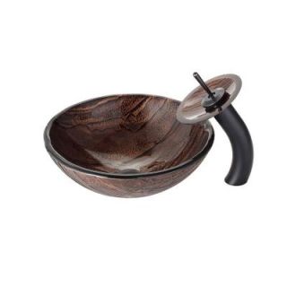 KRAUS Gaia Glass Vessel Sink in Multicolor and Waterfall Faucet in Oil Rubbed Bronze C GV 398 19mm 10ORB