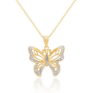 Finesque 14k Gold Overlay Diamond Accent Butterfly Necklace