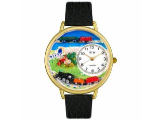 Trains Black Skin Leather And Goldtone Watch #G1610013