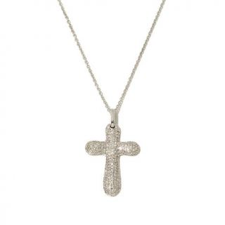 0.49ct Diamond Sterling Silver Pavé Cross Pendant with 16" Chain   7731273