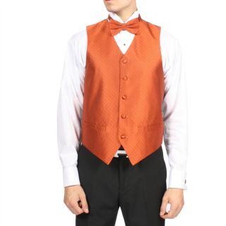 Ferrecci Mens Tangerine Orange Diamond Pattern 4 piece Vest Set