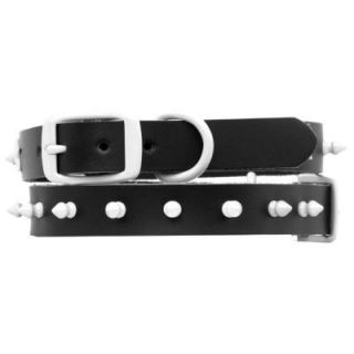 Platinum Pets 15 in. Black Genuine Leather Dog Collar in White Spikes LC15INWHTSPK