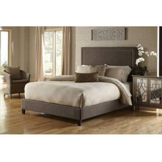 Queen Square Nailhead Upholstered Bed, Brown