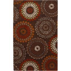 Hand tufted Contemporary Brown Circles Canton New Zealand Wool