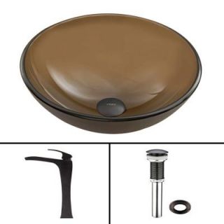 Vigo Glass Vessel Sink in Sheer Sepia and Blackstonian Faucet Set in Antique Rubbed Bronze VGT701