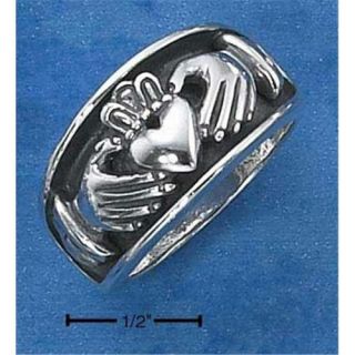 Sterling Silver Mens Claddagh Heart In Hands Band Ring   Size 11