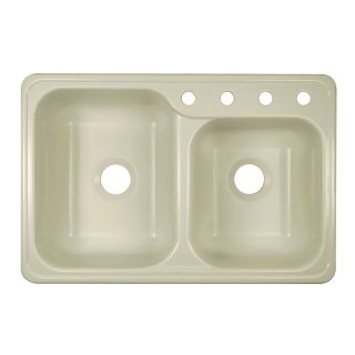 Lyons Gourmet Choice 22 in x 33 in Biscuit Double Basin Acrylic Drop In 4 Hole Commercial Kitchen Sink