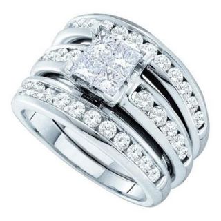 14K White Gold 2.00ctw Invisible Diamond Center Princess Wedding Bridal Set Ring