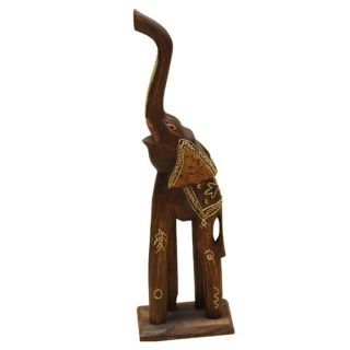 Hand Carved Brown Wood Elephant Statue, Handmade in Indonesia