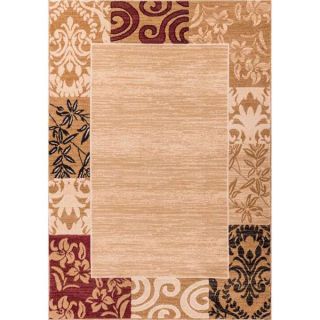 Damask Border Ivory, Beige, and Red Traditional Oriental Floral Border