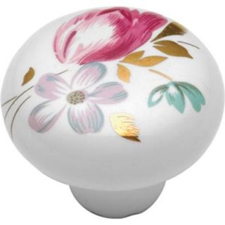 Hickory Hardware English Cozy 1 3/8 in. White/Pink Flower Cabinet Knob P635 FD