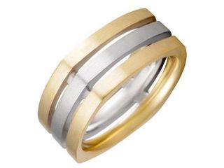 Two Tone Platinun and 18K  Gold Womens  Carved Square Wedding Band (9mm)