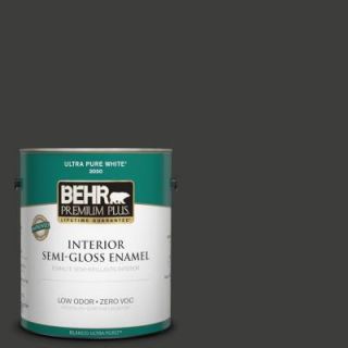 BEHR Premium Plus 1 gal. #S H 790 Black Suede Zero VOC Semi Gloss Enamel Interior Paint 330001