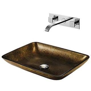 Vigo Rectangular Copper Glass Vessel Bathroom Sink and Titus Wall Mount Faucet with Pop Up