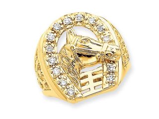 Horseshoe Horse In Center Ring in 14k Yellow Gold
