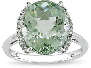 10k  4ct TGW Green Amethyst and .06ct Diamond Ring