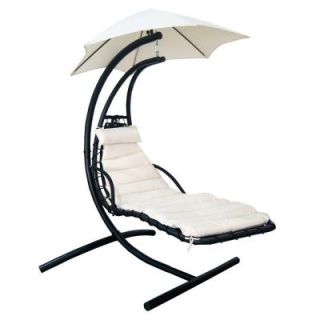 Blue Wave Island Retreat Hanging Patio Lounge with Shade Canopy in Canvas Beige NU3215