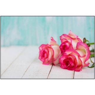 Roses laying on a Wooden Surface, Against a Blue Background Photography by Eazl