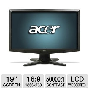 Acer G185HAb 19 Class Widescreen 1366x768 LCD Monitor   720p, 1366x768, 16:9, 60Hz, 5ms, 1000:1 Native, 50000:1 Dynamic, VGA