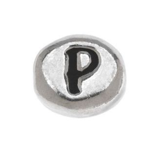 Lead Free Pewter Alphabet Bead, Letter 'P' 8mm Oval, 1 Piece, Antiqued Silver