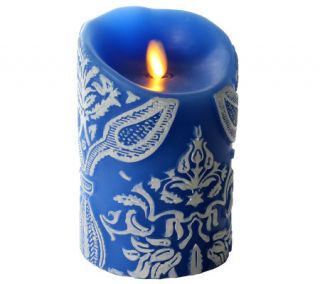 Luminara Damask Embossed 5 Flameless Blue Candle w/ Timer —
