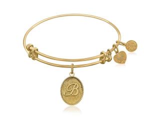 Expandable Bangle in Yellow Tone Brass with Initial B Symbol