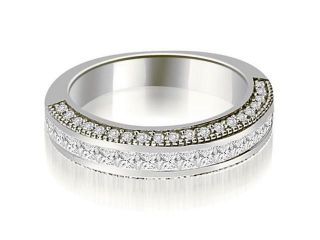 1.20 cttw. Princess and Round Diamond Antique Wedding Band in 18K White Gold