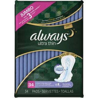 Always Ultra Thin Extra Heavy Overnight Pads, 34 count