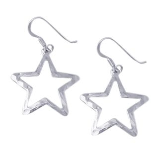 See Through Retro Hammered Star Drop .925 Silver Earrings (Thailand