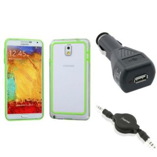 Insten Green TPU MyBumper Case+DC Charger+3.5mm Audio Cable For Samsung Galaxy Note 3: Accessories