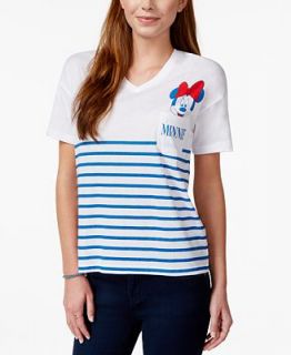 Freeze 24 7 Juniors Disney Minnie Mouse Striped Pocket T Shirt