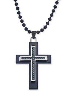 Black Diamond (1/10 ct. t.w.) Cross Necklace in Stainless Steel