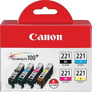 Canon CLI 221 Black and C/M/Y Color Ink Cartridges (2946B004), Combo 4/Pack