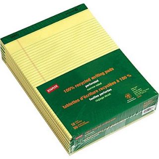 100% Recycled Narrow Ruled Perforated Notepads, Canary, 8 1/2 x 11 3/4, Canary, 12/Pack (21674STP)