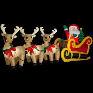 Gemmy 16 ft. L x 5.9 ft. H Inflatable Santa in Sleigh with 3 Reindeer 85213X