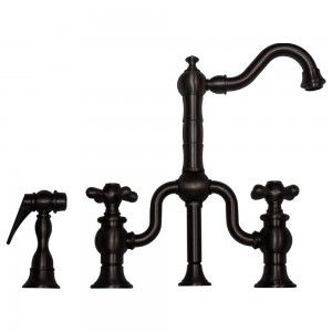 Whitehaus WHTTSCR3 9772SPR ORB Twisthaus entertainment/prep bridge faucet with short traditional swivel spout, lever handles and solid brass side spray   Oil Rubbed Bronze